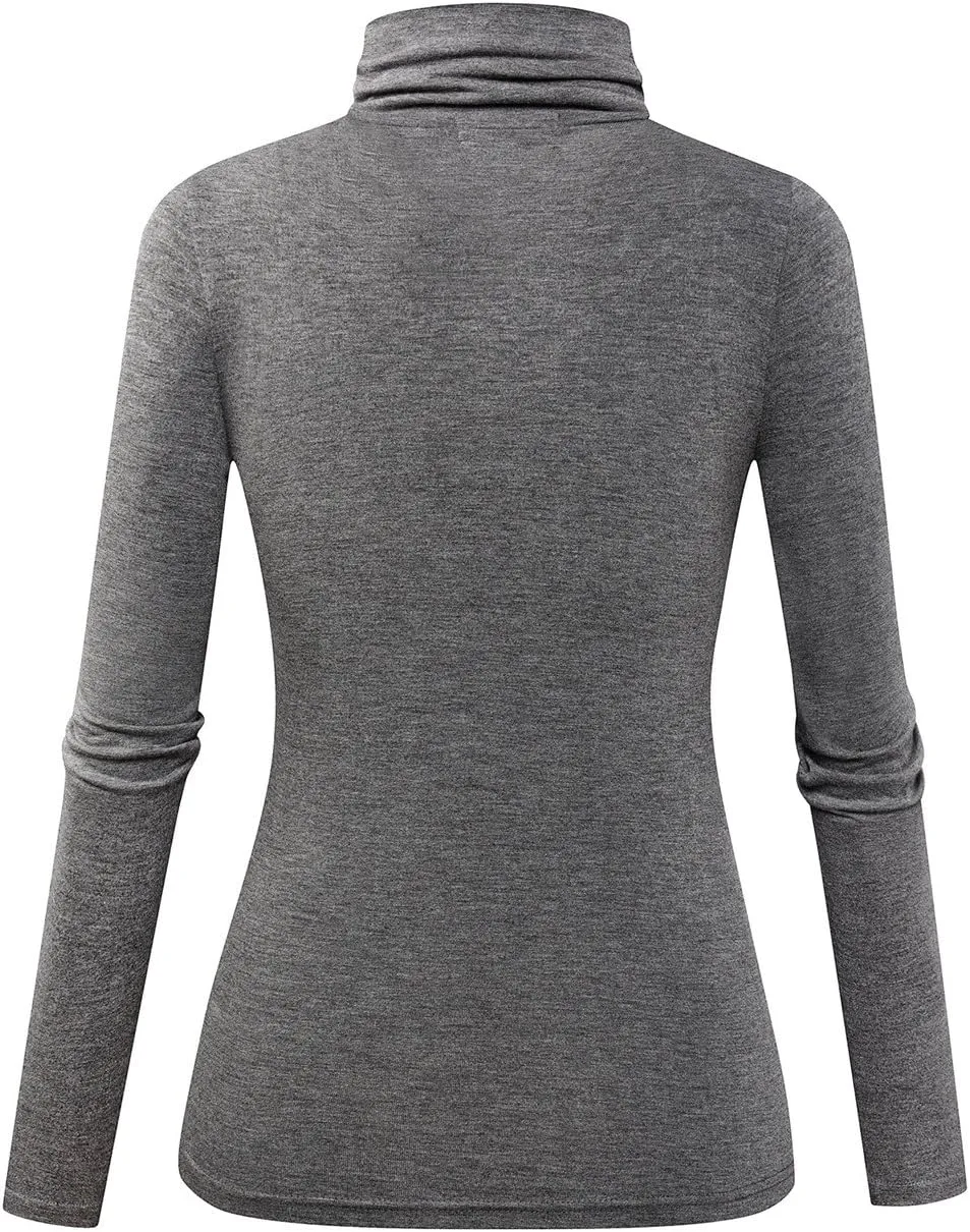 Herou Womens Long Sleeve Turtleneck Slim Fitted Lightweight Casual Active Layer Tops Shirts