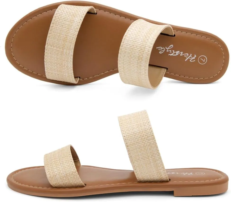 Herstyle Women’s Flat Sandals – Two Strap Comfortable Slides with Memory Foam, Trendy 2025 Summer Sandals, Lightweight Slip-On Open Toe Dressy & Casual Slippers for Women