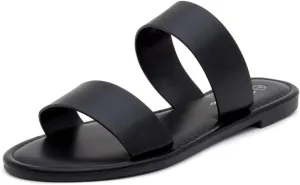 Herstyle Women’s Flat Sandals – Two Strap Comfortable Slides with Memory Foam, Trendy 2025 Summer Sandals, Lightweight Slip-On Open Toe Dressy & Casual Slippers for Women