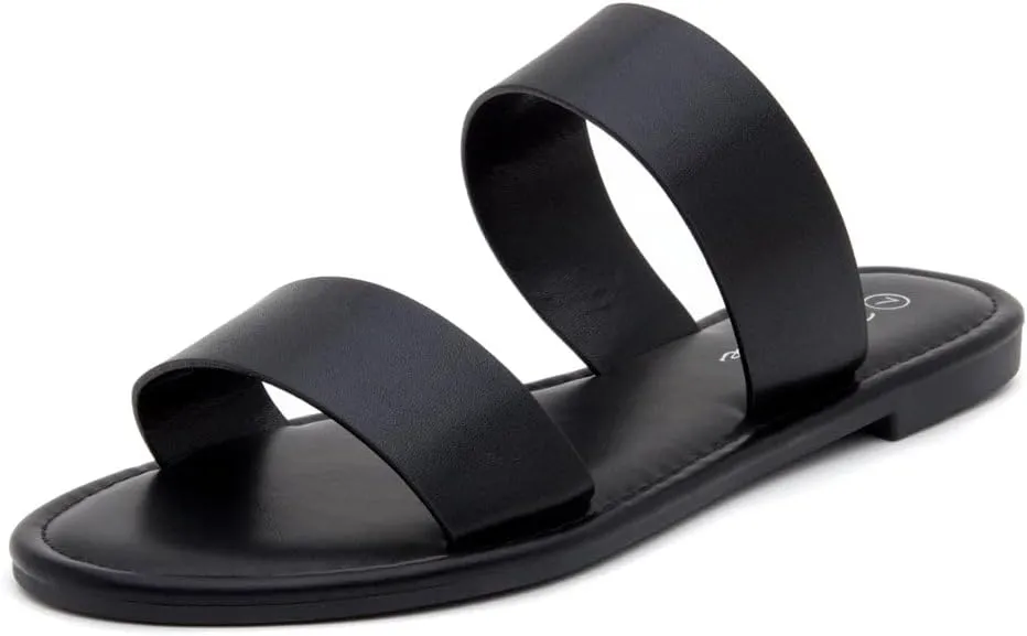 Herstyle Women’s Flat Sandals – Two Strap Comfortable Slides with Memory Foam, Trendy 2025 Summer Sandals, Lightweight Slip-On Open Toe Dressy & Casual Slippers for Women