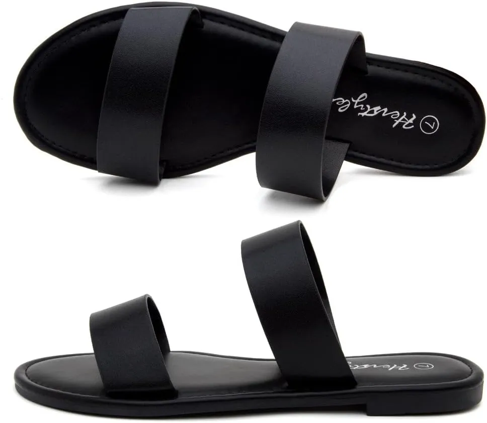 Herstyle Women’s Flat Sandals – Two Strap Comfortable Slides with Memory Foam, Trendy 2025 Summer Sandals, Lightweight Slip-On Open Toe Dressy & Casual Slippers for Women