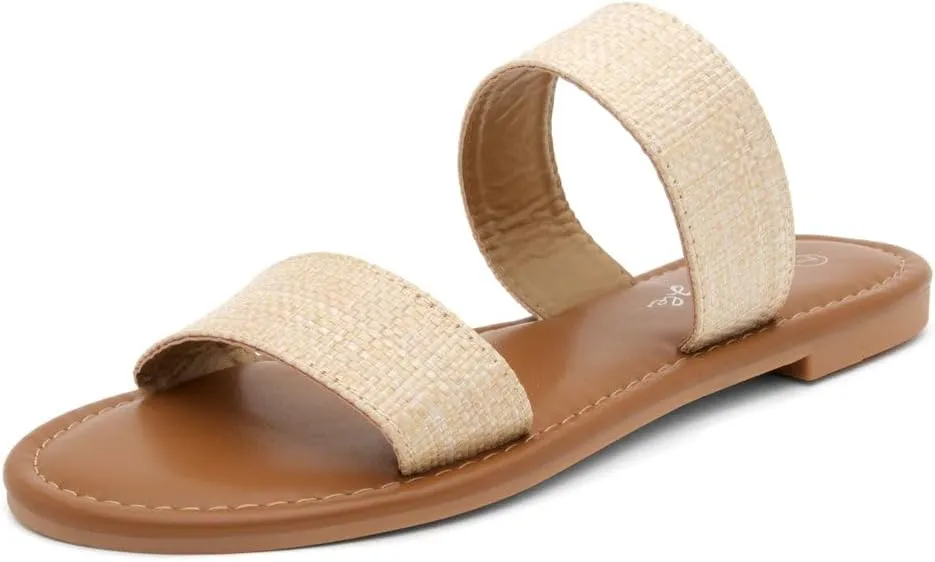 Herstyle Women’s Flat Sandals – Two Strap Comfortable Slides with Memory Foam, Trendy 2025 Summer Sandals, Lightweight Slip-On Open Toe Dressy & Casual Slippers for Women