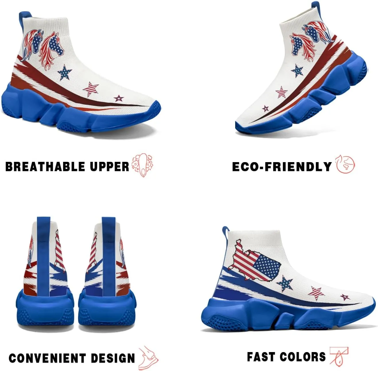 Hetios Men’s Graffiti Shoes July Fourth - Sock Sneakers Slip on Athletic Running Shoe Plus Size 7-15