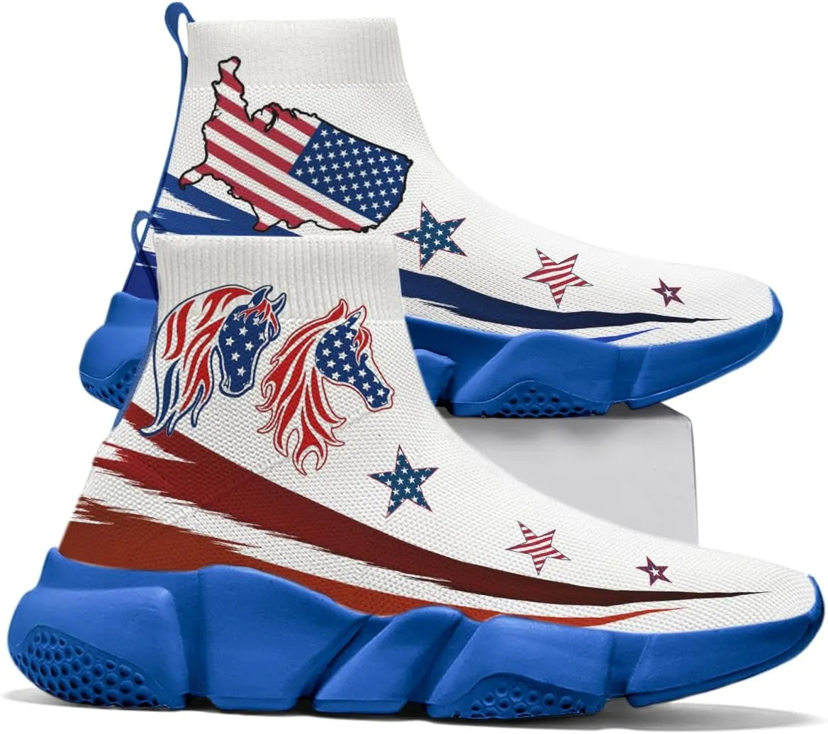 Hetios Men’s Graffiti Shoes July Fourth - Sock Sneakers Slip on Athletic Running Shoe Plus Size 7-15