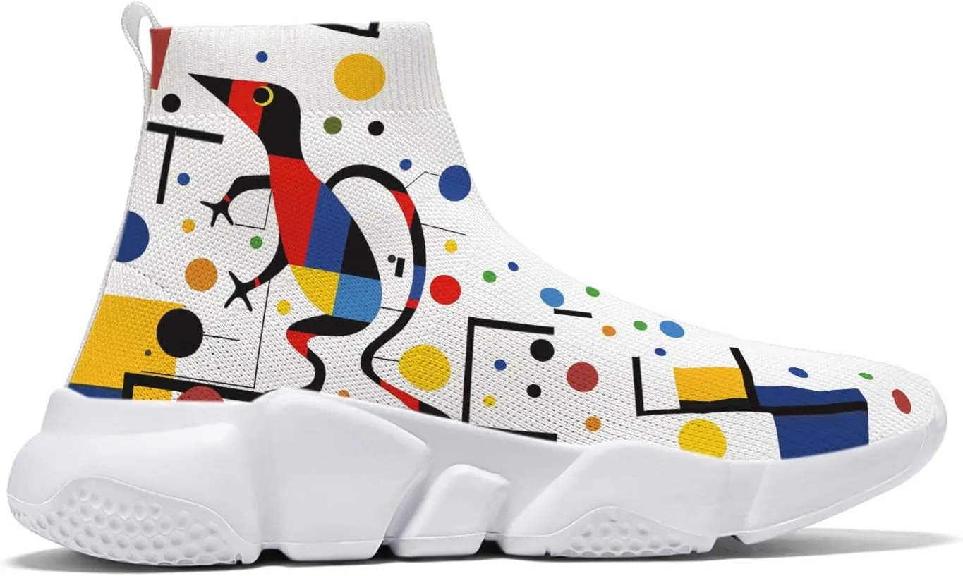 Hetios Men's Sock Shoes Mondrian Style Knit Slip On Sneakers Athletic Casual Graffiti Painted Shoes