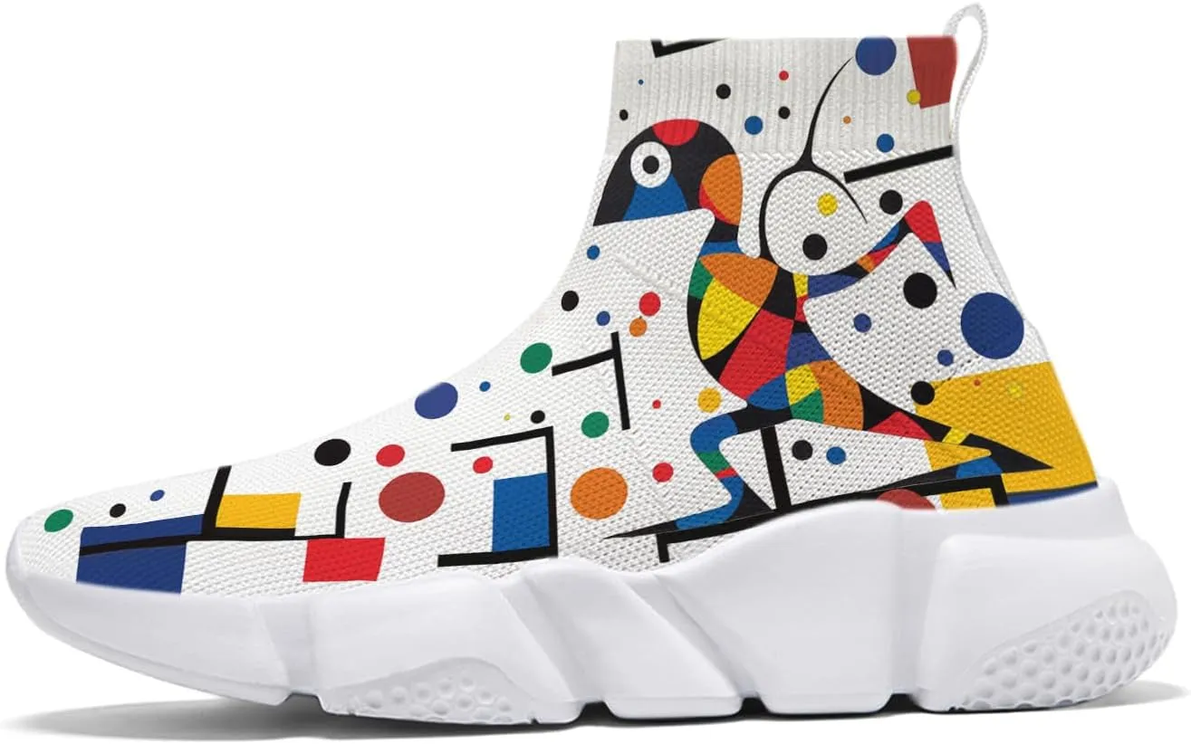Hetios Men's Sock Shoes Mondrian Style Knit Slip On Sneakers Athletic Casual Graffiti Painted Shoes