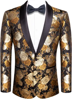 Hi-Tie Stylish Men Suit Jacket Blazer Shawl Lapel One Button Slim Fit Long Sleeve Jacket Tuxedo Party Dinner