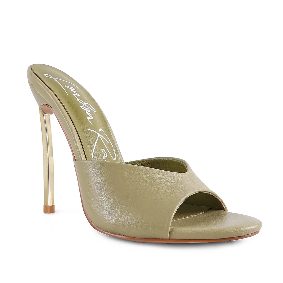 High Heeled Sliders Sandals in Olive