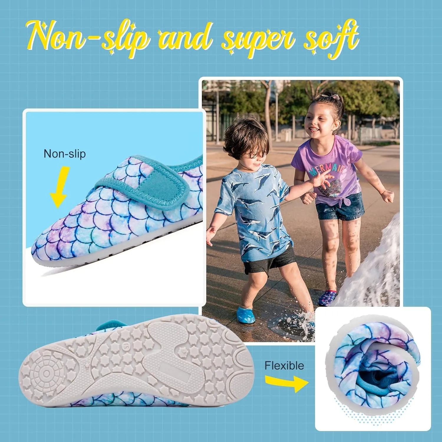 HIITAVE Kids Water Shoes Non-Slip Beach Swim Barefoot Quick Dry Aqua Pool Socks for Boys & Girls Toddler