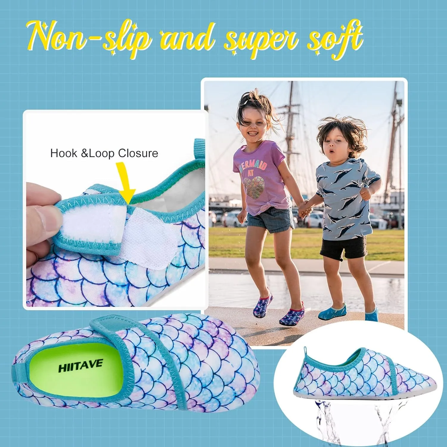 HIITAVE Kids Water Shoes Non-Slip Beach Swim Barefoot Quick Dry Aqua Pool Socks for Boys & Girls Toddler