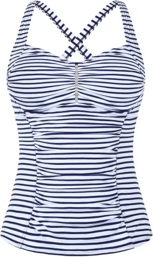 Hilor Women's Tankini Tops Shirred Tummy Control Swimsuits Cross Back Tankini Swimwear Tops