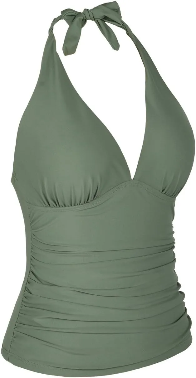 Hilor Women's Tummy Control Tankini Top Swimsuit Plunging V Neck Top Swimwear Halter Bathing Suits Swim Tops