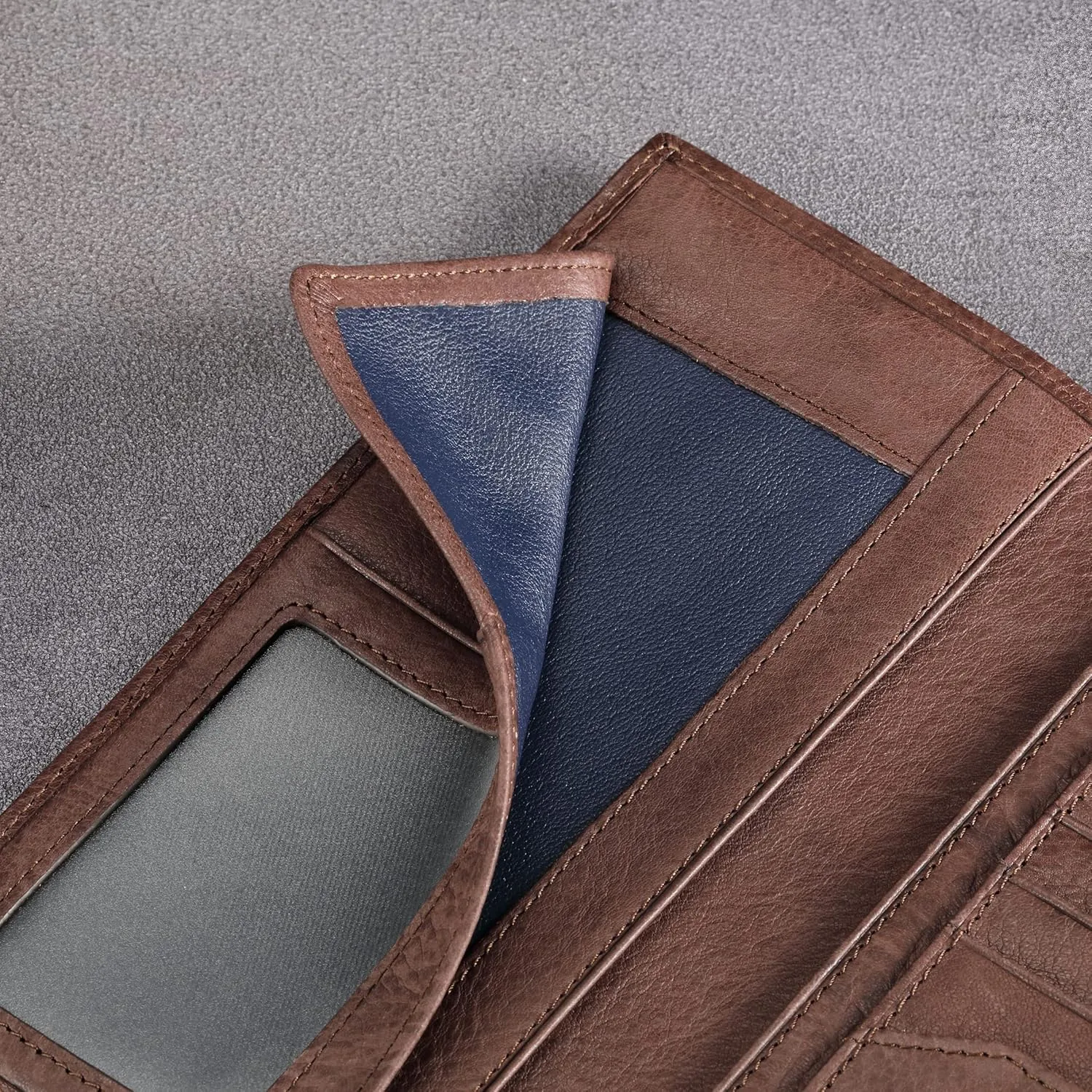HISCOW Slim Leather Long Wallet for Men, Breast Pocket Wallet for Checkbook, Credit Cards (Aniline Leather Coffee)