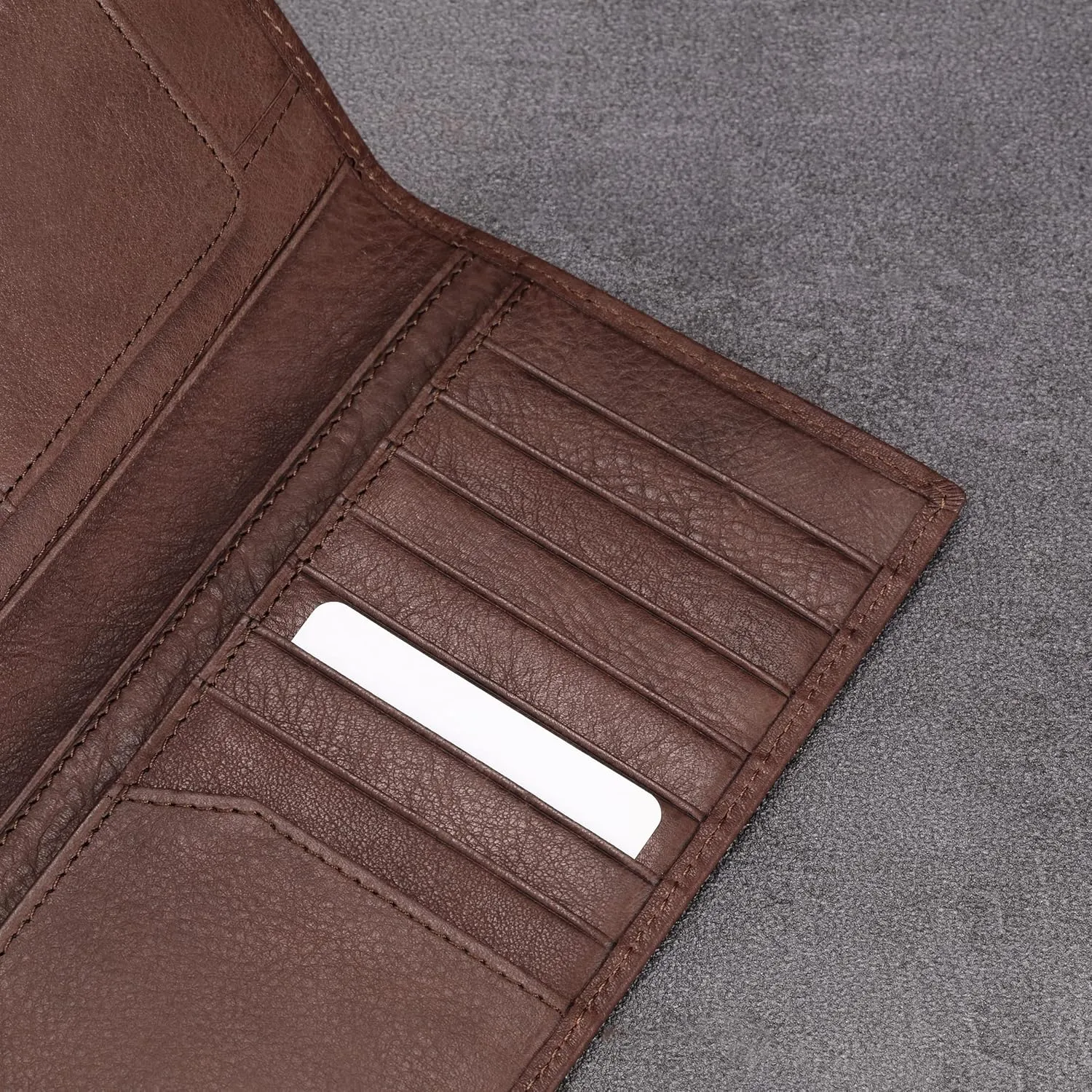 HISCOW Slim Leather Long Wallet for Men, Breast Pocket Wallet for Checkbook, Credit Cards (Aniline Leather Coffee)