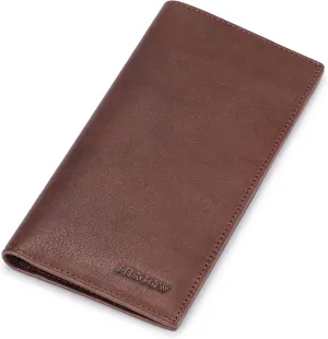 HISCOW Slim Leather Long Wallet for Men, Breast Pocket Wallet for Checkbook, Credit Cards (Aniline Leather Coffee)