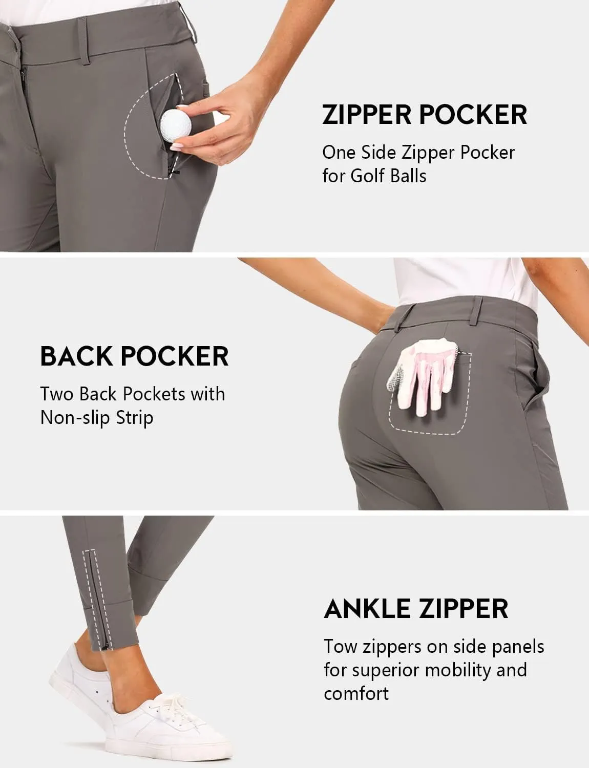 Hiverlay Womens pro Golf Pants Quick Dry Slim Lightweight Work Pants with Straight Ankle Also for Hiking or Casual Ladies