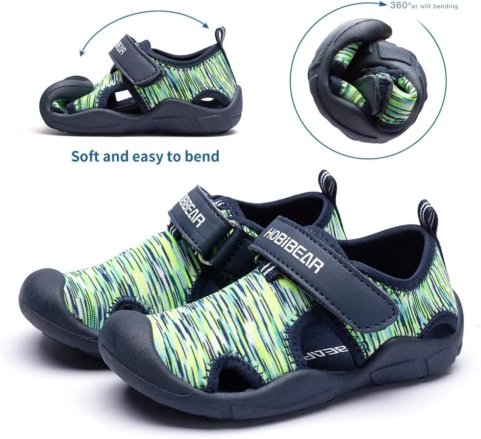 HOBIBEAR Boys Girls Water Shoes Quick Dry Closed-Toe Aquatic Sport Sandals Toddler/Little Kid
