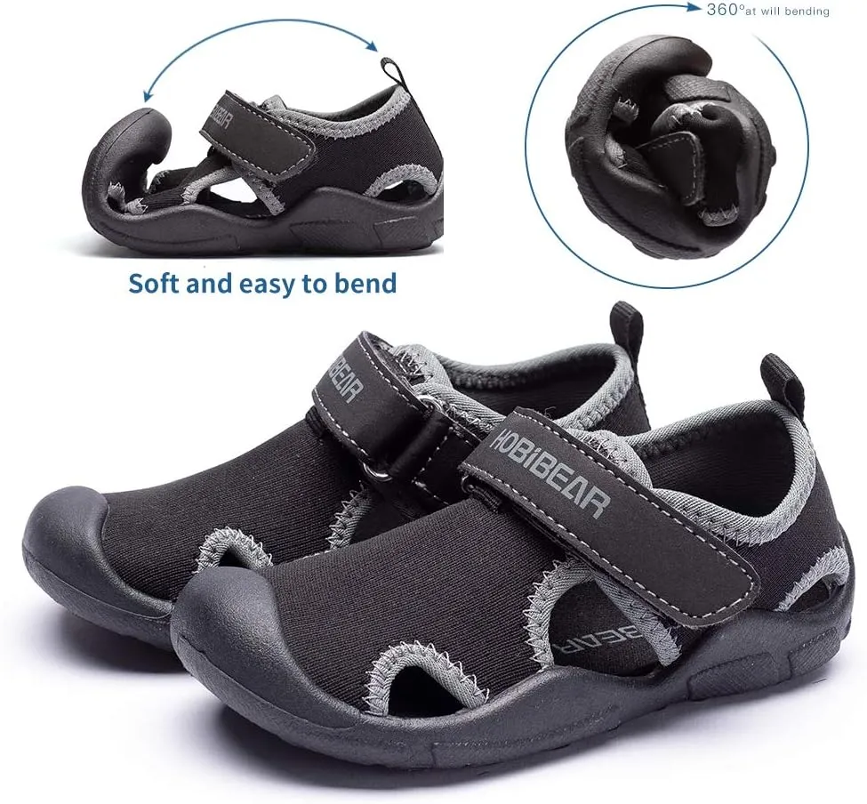 HOBIBEAR Boys Girls Water Shoes Quick Dry Closed-Toe Aquatic Sport Sandals Toddler/Little Kid