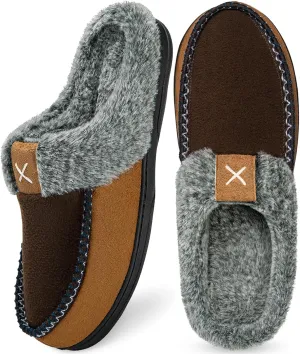 Homitem Men's Memory Foam Slippers,Fuzzy Wool-Like Plush Fleece Lined House Shoes Indoor Outdoor Slippers for men, Anti-Skid Rubber Sole Home Bedroom Slippers