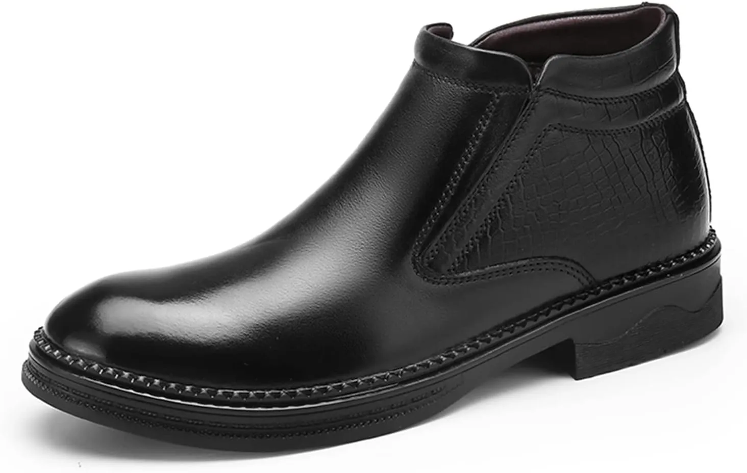 HOOENG Chelsea Boots for Men Crocodile Print Cowhide Leather Slip on Wearable Waterproof Non Slip Casual Classic (Color : Black Lined, Size : 7)