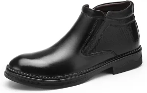 HOOENG Chelsea Boots for Men Crocodile Print Cowhide Leather Slip on Wearable Waterproof Non Slip Casual Classic (Color : Black Lined, Size : 7)