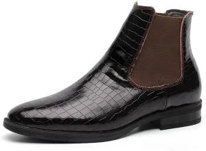HOOENG Chelsea Boots for Men Crocodile Print Elastic Bandage Cowhide Leather on Non Slip Wearable Anti-Slip Fashion Dress