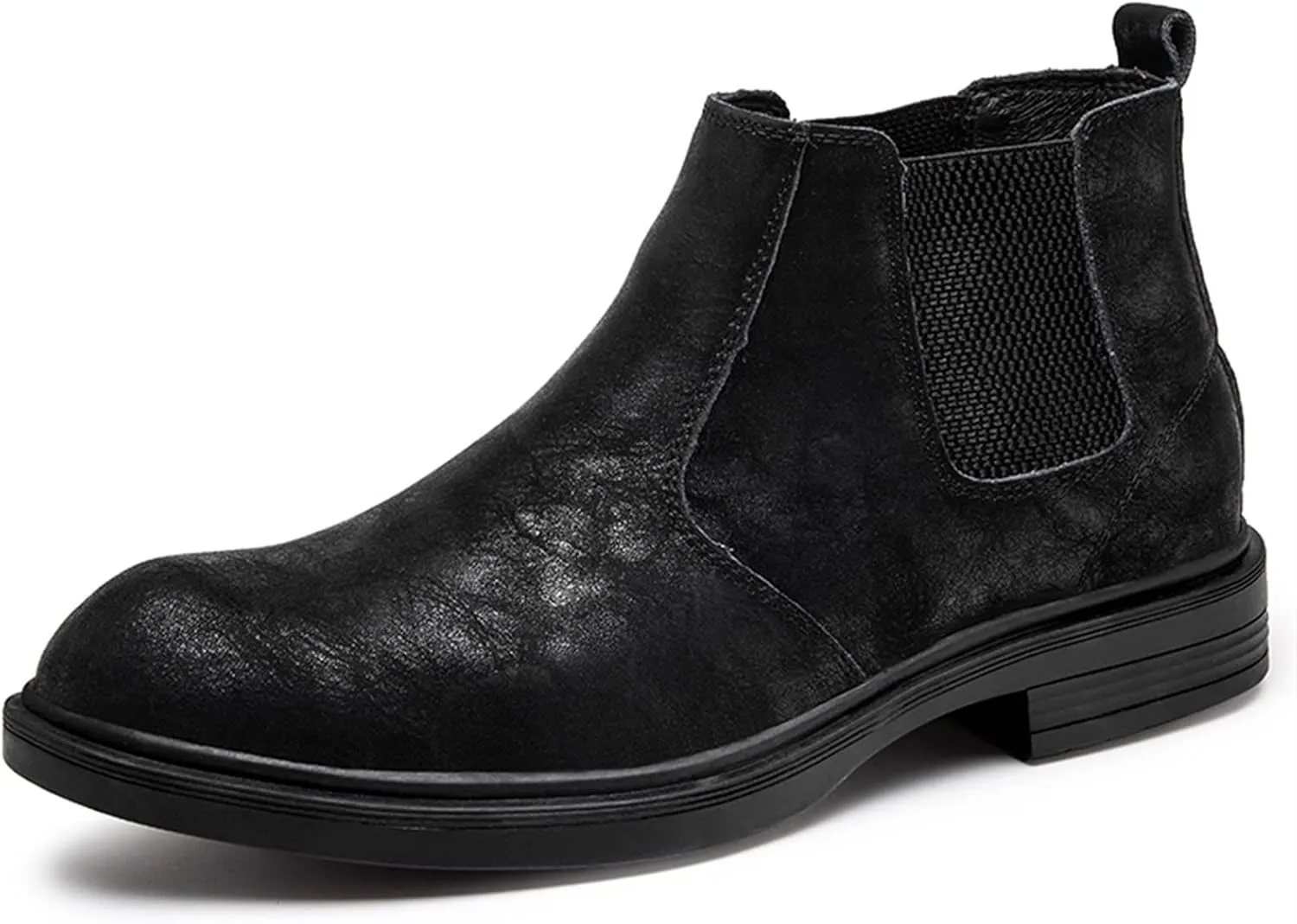 HOOENG Round Toe Ankle Boots for Men Distressed Elastic Bandage Cowhide Leather on Non Slip Anti-Slip Waterproof Wearable Formal