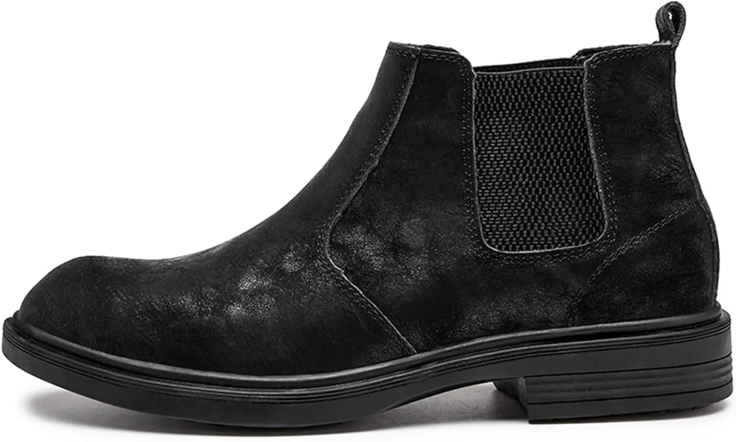 HOOENG Round Toe Ankle Boots for Men Distressed Elastic Bandage Cowhide Leather on Non Slip Anti-Slip Waterproof Wearable Formal