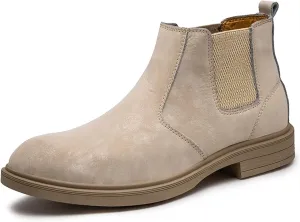 HOOENG Round Toe Ankle Boots for Men Distressed Elastic Bandage Cowhide Leather on Non Slip Anti-Slip Waterproof Wearable Formal