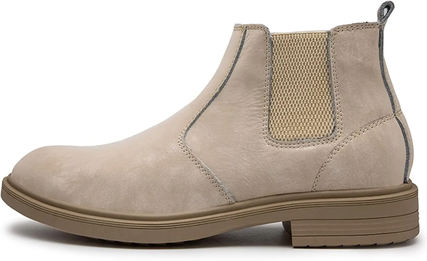 HOOENG Round Toe Ankle Boots for Men Distressed Elastic Bandage Cowhide Leather on Non Slip Anti-Slip Waterproof Wearable Formal
