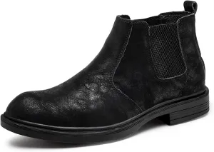 HOOENG Round Toe Ankle Boots for Men Distressed Elastic Bandage Cowhide Leather on Non Slip Anti-Slip Waterproof Wearable Formal