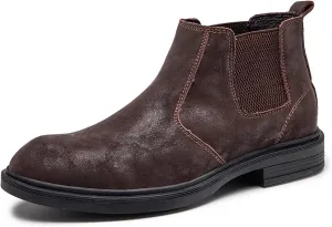 HOOENG Round Toe Ankle Boots for Men Distressed Elastic Bandage Cowhide Leather on Non Slip Anti-Slip Waterproof Wearable Formal