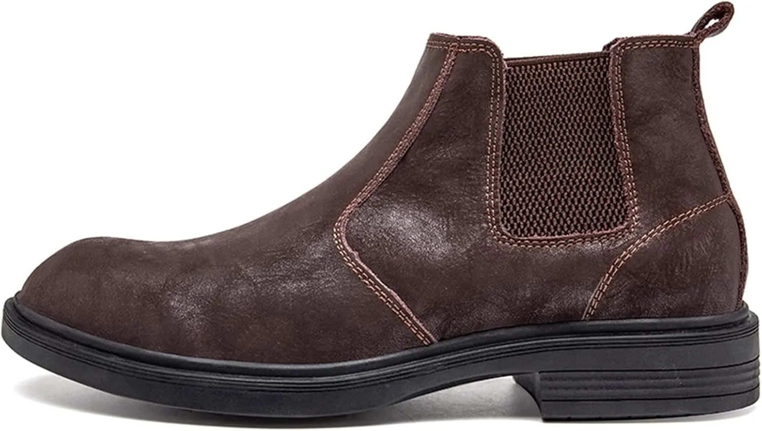 HOOENG Round Toe Ankle Boots for Men Distressed Elastic Bandage Cowhide Leather on Non Slip Anti-Slip Waterproof Wearable Formal