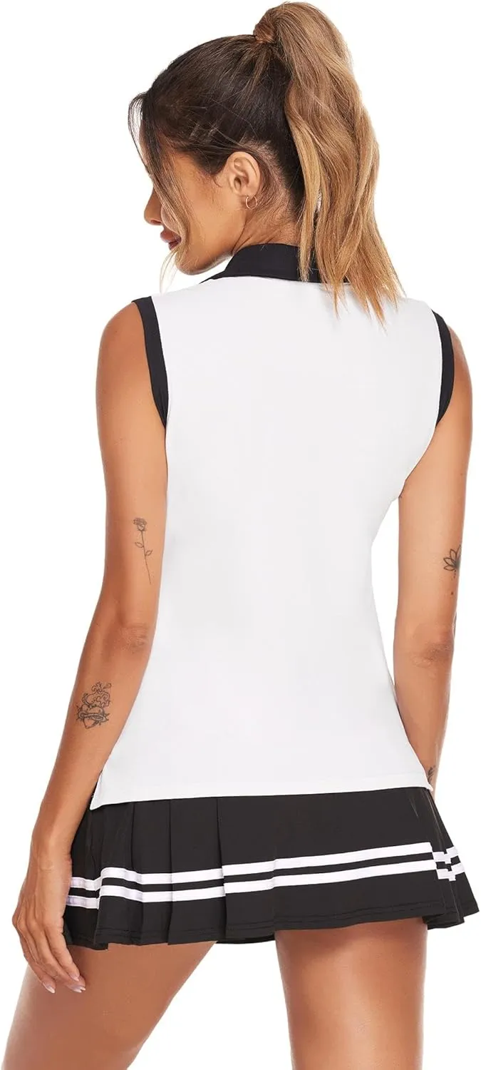 HOTLOOX Women Sleeveless Golf Polo Shirts Summer 2025 UPF 50  Zipper V Neck Tennis Tank Top S-XXL