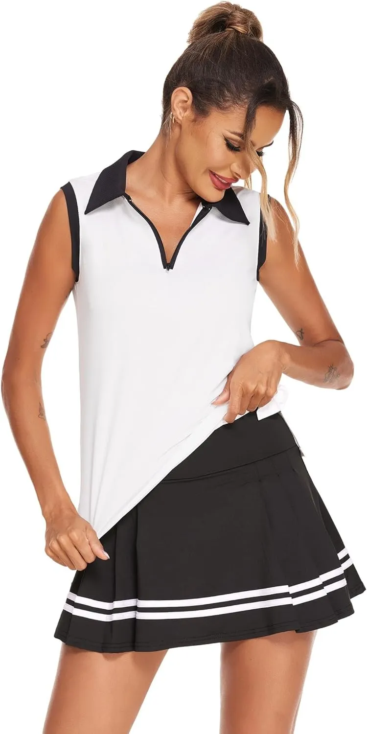 HOTLOOX Women Sleeveless Golf Polo Shirts Summer 2025 UPF 50  Zipper V Neck Tennis Tank Top S-XXL