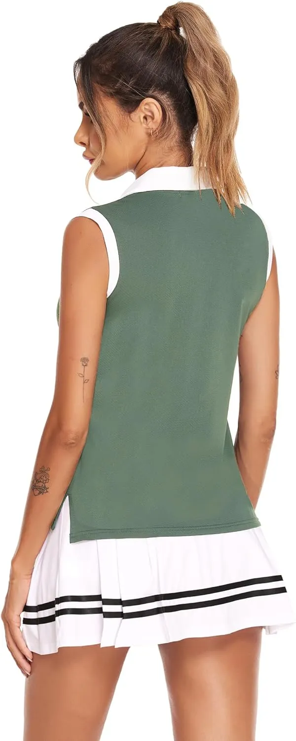 HOTLOOX Women Sleeveless Golf Polo Shirts Summer 2025 UPF 50  Zipper V Neck Tennis Tank Top S-XXL