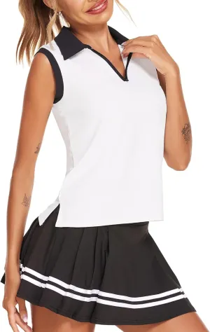 HOTLOOX Women Sleeveless Golf Polo Shirts Summer 2025 UPF 50  Zipper V Neck Tennis Tank Top S-XXL