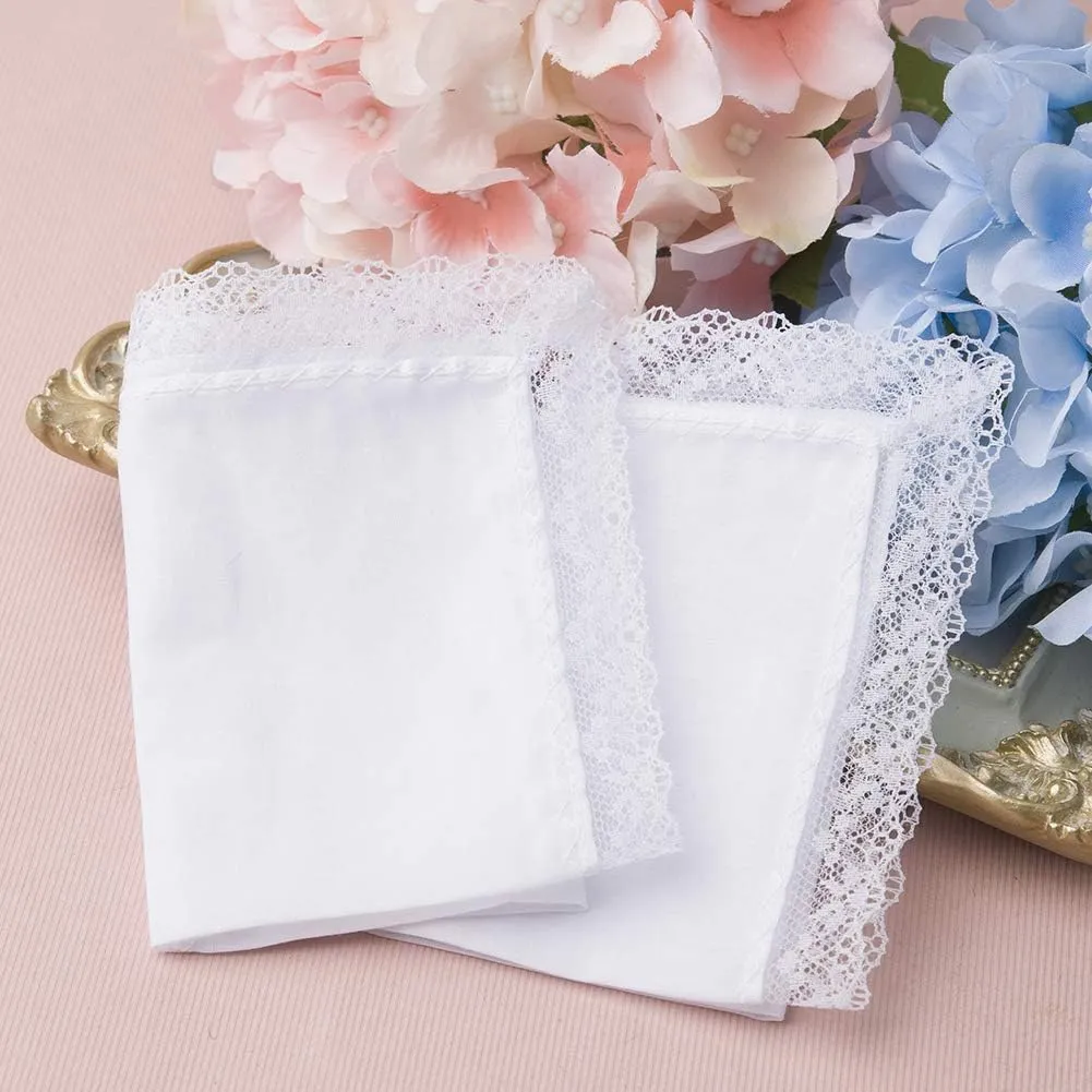 HOULIFE Ladies Cotton Handkerchiefs Soft Pure White Lace Wedding Hankies for Women 6/12/18 Pieces 10x10