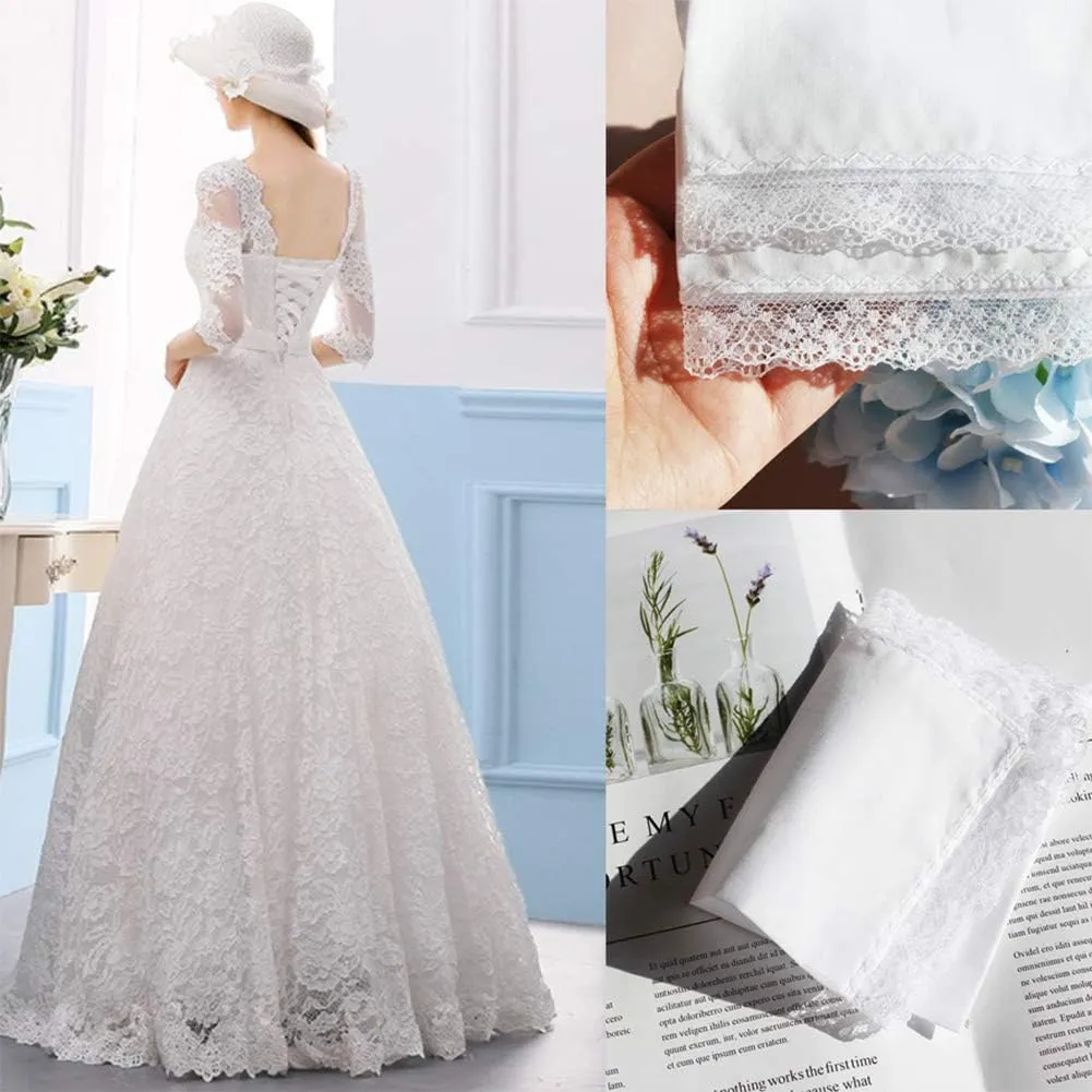 HOULIFE Ladies Cotton Handkerchiefs Soft Pure White Lace Wedding Hankies for Women 6/12/18 Pieces 10x10