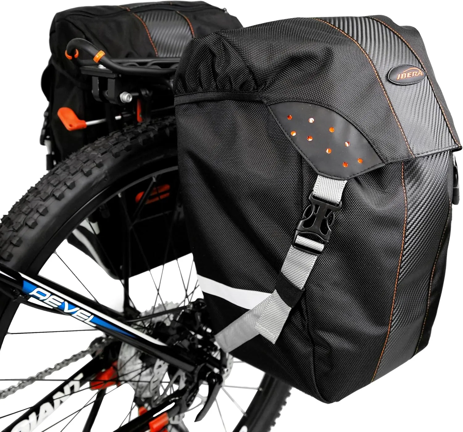 Ibera Bicycle Bag PakRak Clip-On Quick-Release All Weather Bike Panniers (Pair), Includes Rain Cover , Black