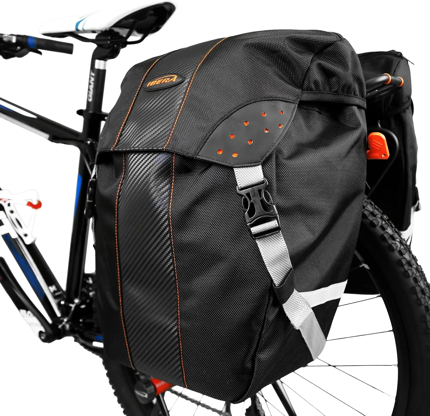 Ibera Bicycle Bag PakRak Clip-On Quick-Release All Weather Bike Panniers (Pair), Includes Rain Cover , Black