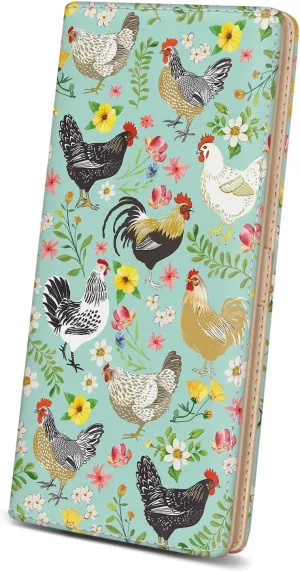 Immaturus Womens Wallet, Chickens Floral Slim Thin RFID Blocking Credit Card Wallets, Long Bifold PU Leather Card Holder Organizer, Cute Cash Clutch Billfold with Zipper Coin Pocket Ladies Girls Gift