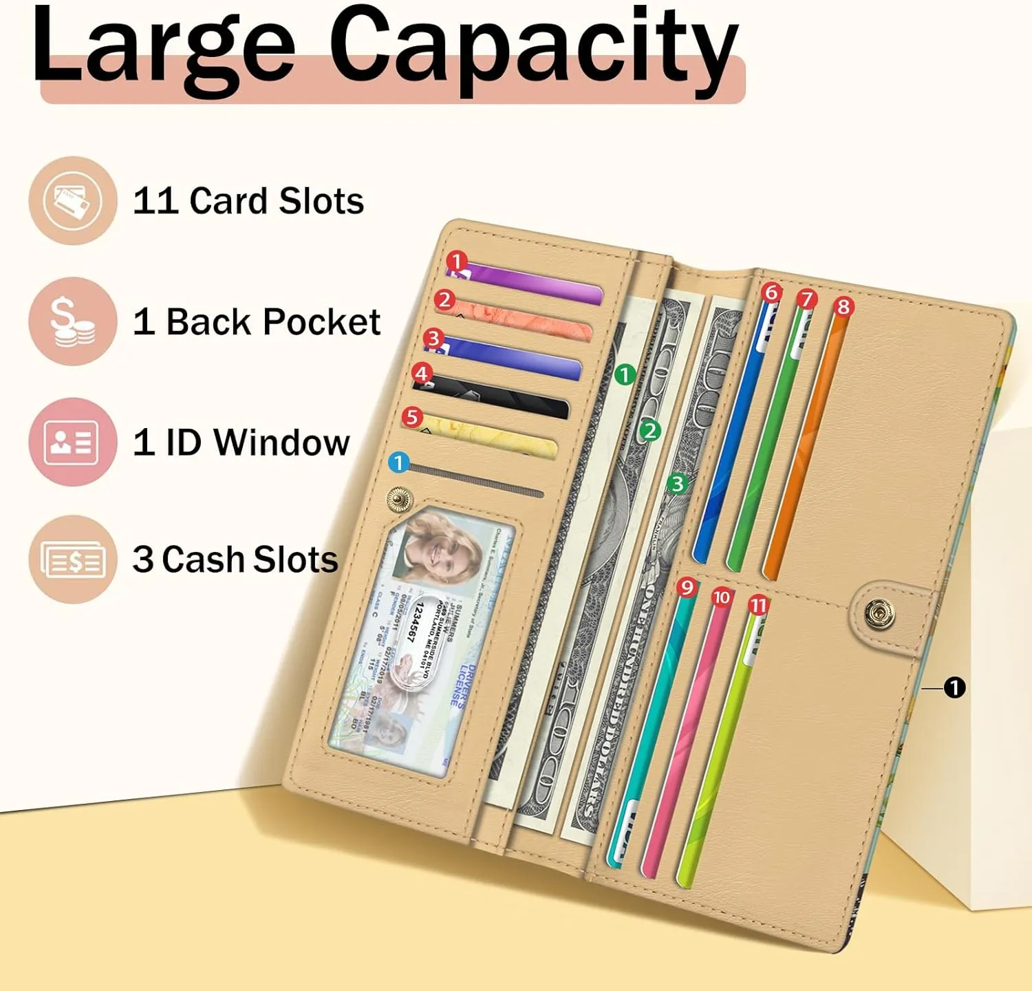 Immaturus Womens Wallet, Chickens Floral Slim Thin RFID Blocking Credit Card Wallets, Long Bifold PU Leather Card Holder Organizer, Cute Cash Clutch Billfold with Zipper Coin Pocket Ladies Girls Gift