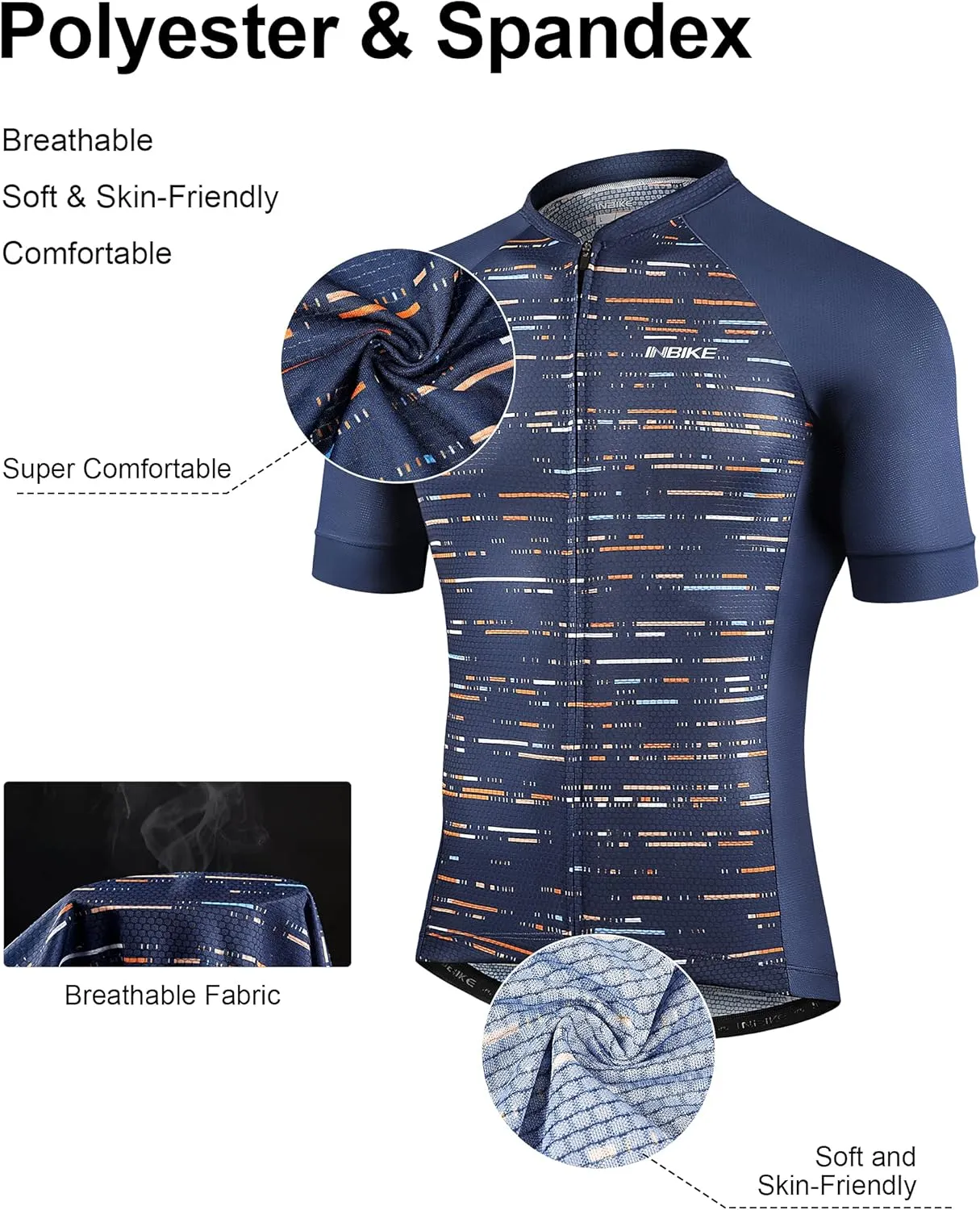 INBIKE Mens Cycling Jersey 3 Rear Pockets Moisture Wicking Short Sleeve Quick Dry Reflective Biking Shirts