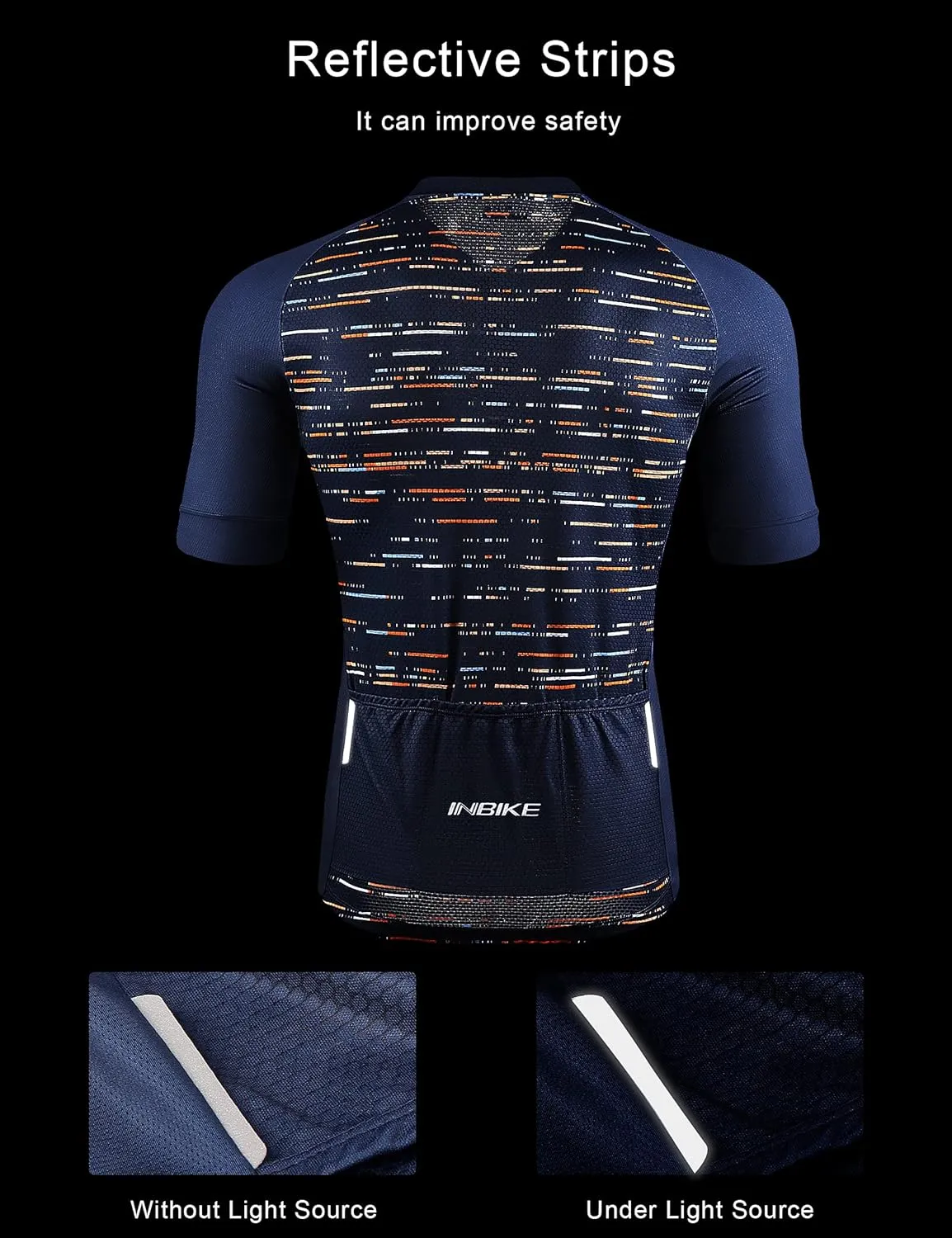 INBIKE Mens Cycling Jersey 3 Rear Pockets Moisture Wicking Short Sleeve Quick Dry Reflective Biking Shirts