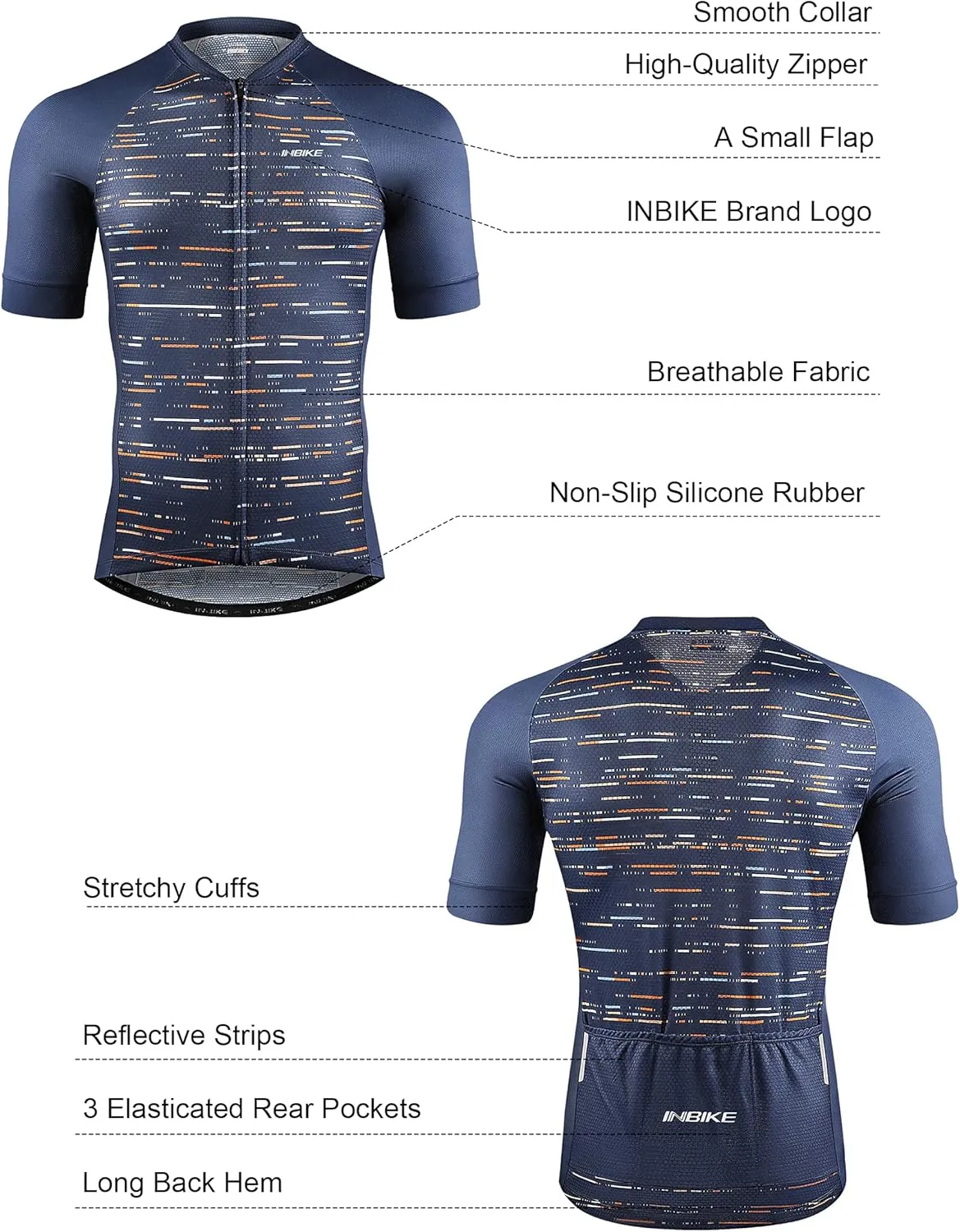 INBIKE Mens Cycling Jersey 3 Rear Pockets Moisture Wicking Short Sleeve Quick Dry Reflective Biking Shirts