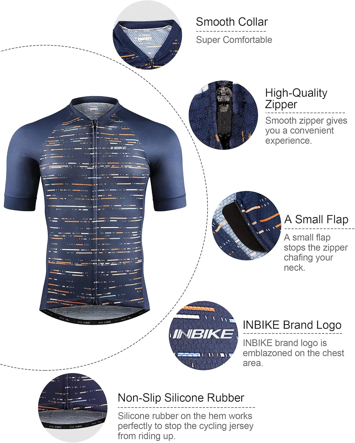 INBIKE Mens Cycling Jersey 3 Rear Pockets Moisture Wicking Short Sleeve Quick Dry Reflective Biking Shirts