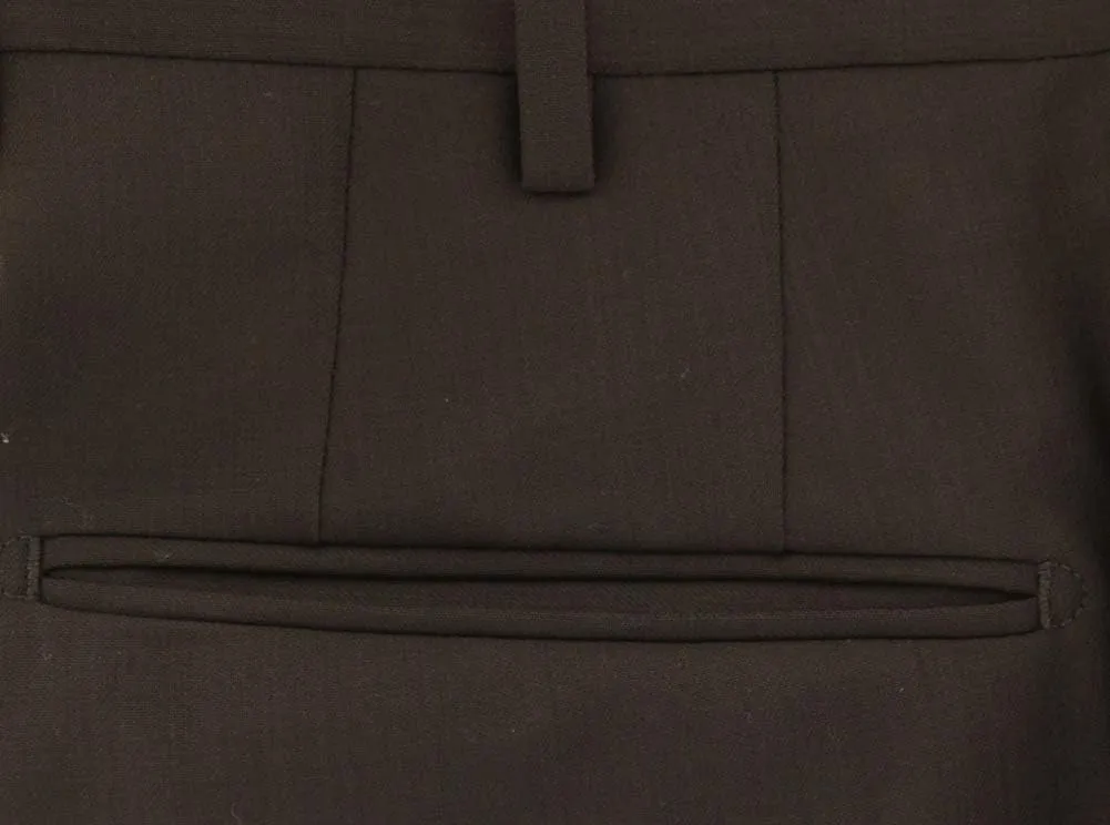 Incotex Dark Brown Solid Wool Pants - Slim