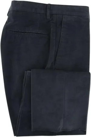 Incotex Midnight Navy Blue Solid Cotton Blend Pants - Slim