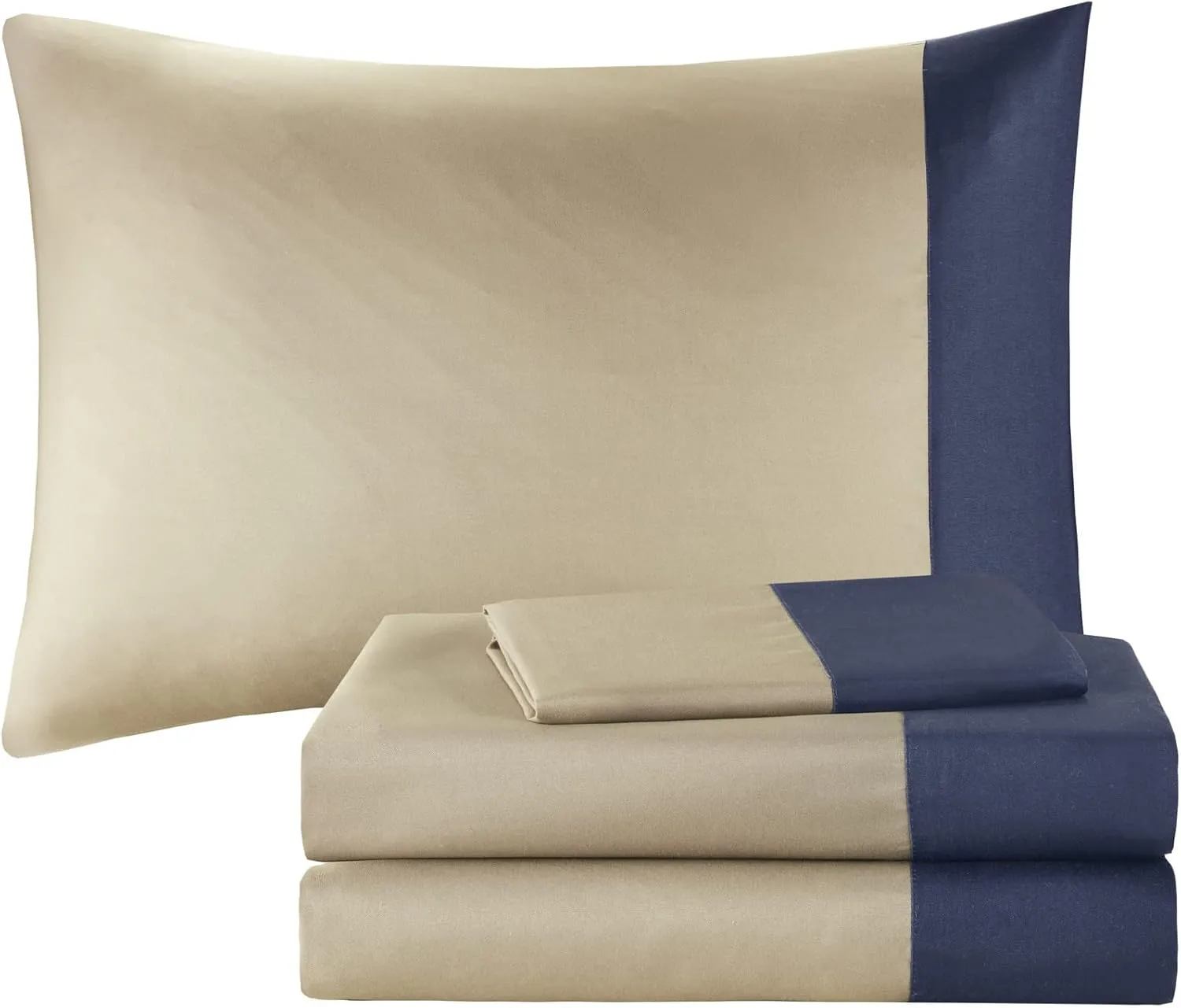 Intelligent Design Robbie Cozy Comforter Set Bed in A Bag, Modern Casual All Season Bedding Set, Matching Sham, Decorative Pillow, Navy/Tan, Queen, 9 Piece